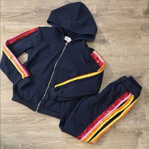 Lola + The Boys Kids Navy Sweat set with Colorful Stripes